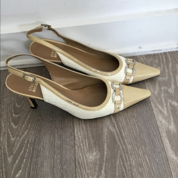 Stuart Weizman White/ Tan Heels Size 7.5 $80 - Picture 7 of 8